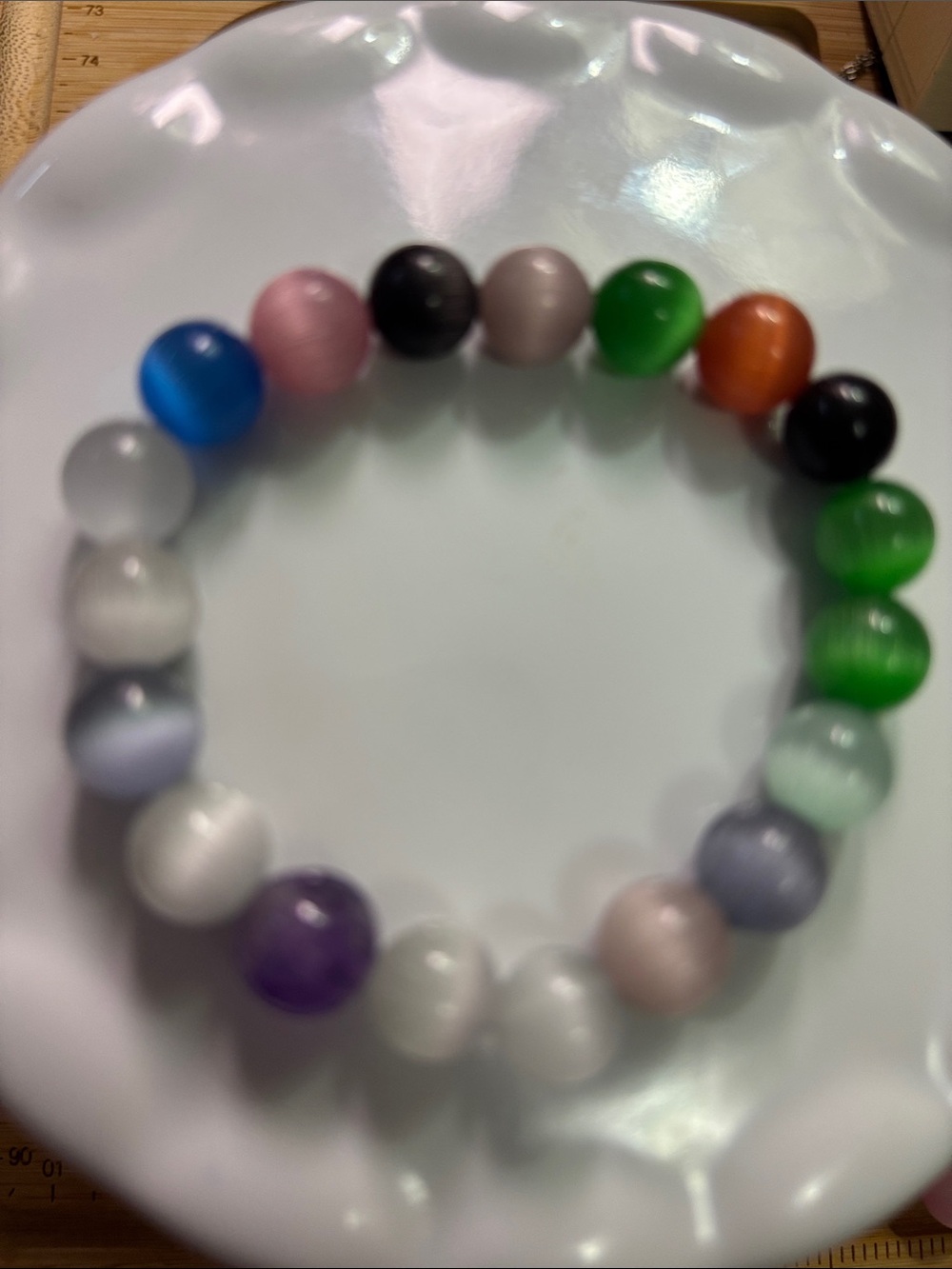 Multicolor Cat's Eye 10mm Beaded Stretch Bracelet - Women Jewelry